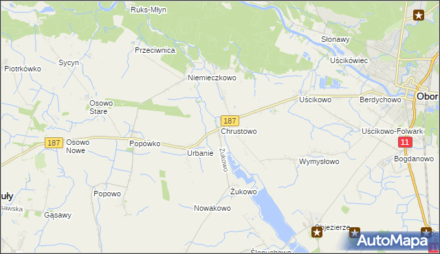 mapa Chrustowo gmina Oborniki, Chrustowo gmina Oborniki na mapie Targeo