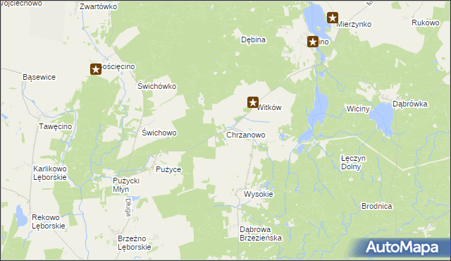 mapa Chrzanowo gmina Łęczyce, Chrzanowo gmina Łęczyce na mapie Targeo