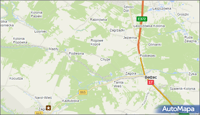 mapa Chyże gmina Bełżec, Chyże gmina Bełżec na mapie Targeo