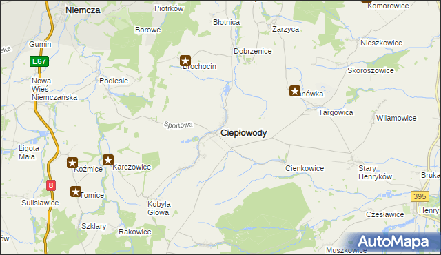 mapa Ciepłowody, Ciepłowody na mapie Targeo