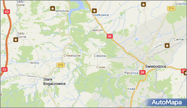 mapa Cieszów gmina Stare Bogaczowice, Cieszów gmina Stare Bogaczowice na mapie Targeo