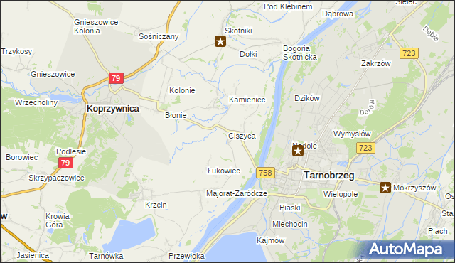 mapa Ciszyca gmina Koprzywnica, Ciszyca gmina Koprzywnica na mapie Targeo