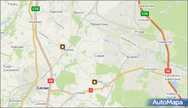 mapa Czaple gmina Żukowo, Czaple gmina Żukowo na mapie Targeo