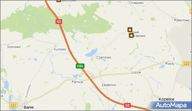 mapa Czarnowo gmina Kozielice, Czarnowo gmina Kozielice na mapie Targeo