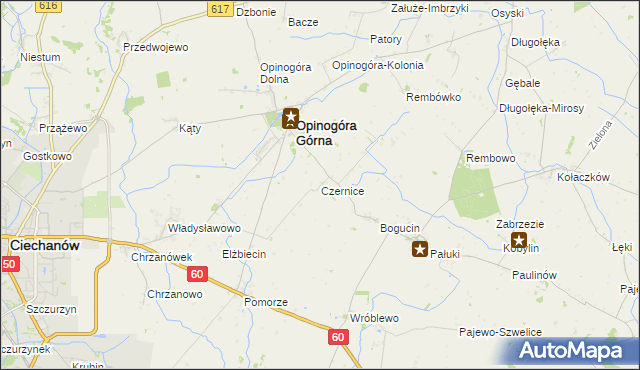 mapa Czernice gmina Opinogóra Górna, Czernice gmina Opinogóra Górna na mapie Targeo