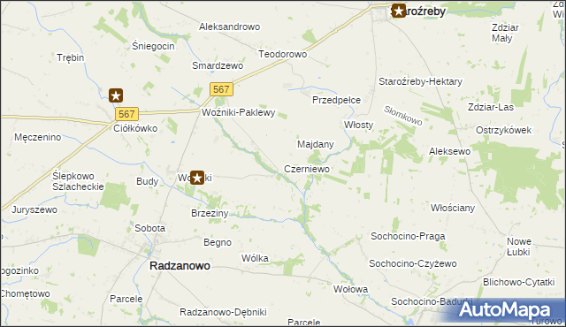 mapa Czerniewo gmina Radzanowo, Czerniewo gmina Radzanowo na mapie Targeo