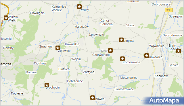 mapa Czerwieniec gmina Kondratowice, Czerwieniec gmina Kondratowice na mapie Targeo