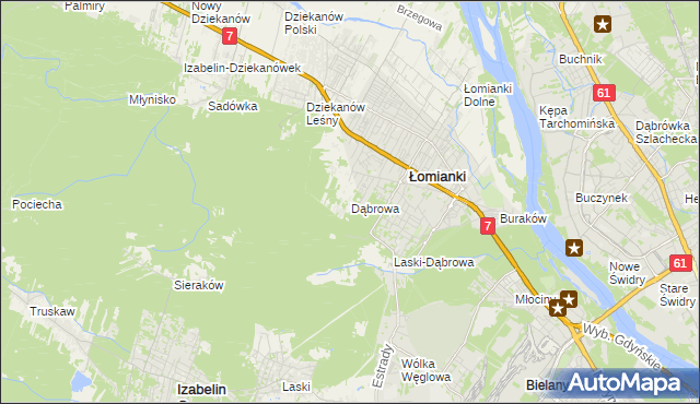 mapa Dąbrowa gmina Łomianki, Dąbrowa gmina Łomianki na mapie Targeo
