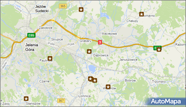 mapa Dąbrowica gmina Mysłakowice, Dąbrowica gmina Mysłakowice na mapie Targeo