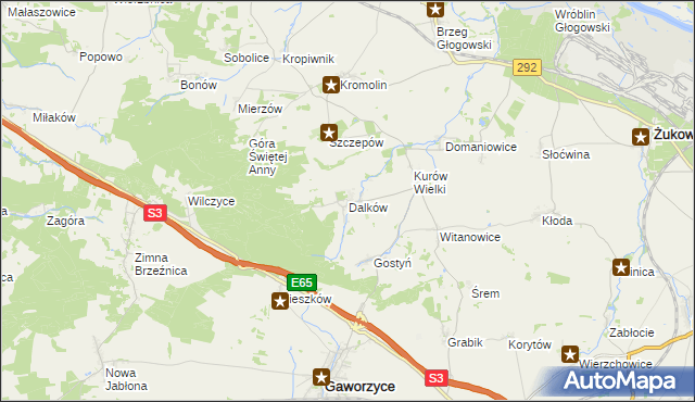 mapa Dalków gmina Gaworzyce, Dalków gmina Gaworzyce na mapie Targeo