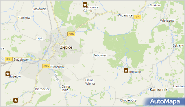 mapa Dębowiec gmina Ziębice, Dębowiec gmina Ziębice na mapie Targeo