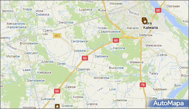 mapa Dębówka gmina Góra Kalwaria, Dębówka gmina Góra Kalwaria na mapie Targeo
