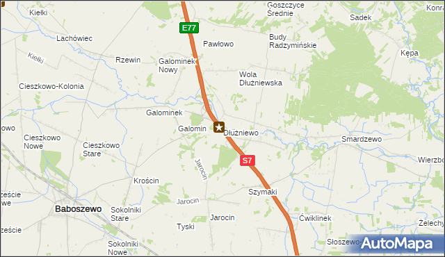 mapa Dłużniewo gmina Baboszewo, Dłużniewo gmina Baboszewo na mapie Targeo