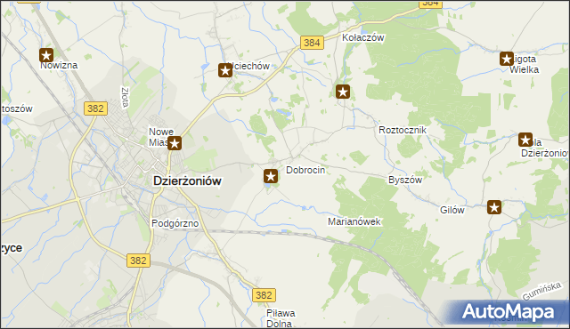 mapa Dobrocin gmina Dzierżoniów, Dobrocin gmina Dzierżoniów na mapie Targeo