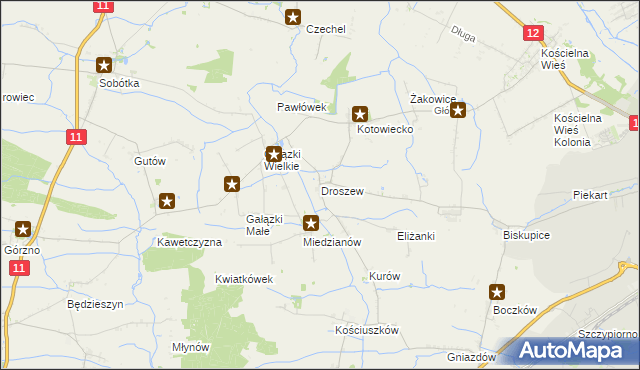 mapa Droszew, Droszew na mapie Targeo