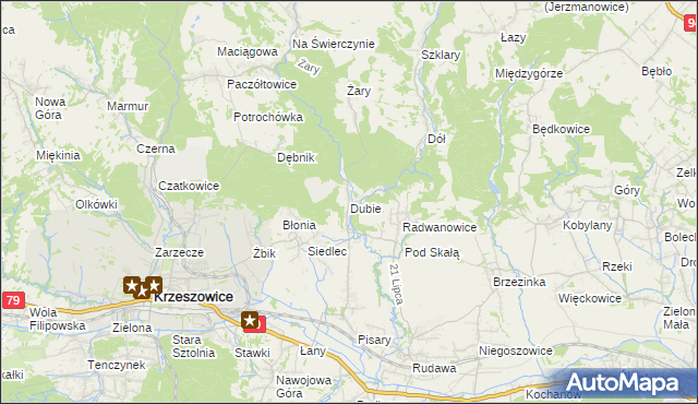 mapa Dubie gmina Krzeszowice, Dubie gmina Krzeszowice na mapie Targeo