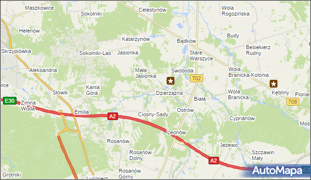 mapa Dzierżązna gmina Zgierz, Dzierżązna gmina Zgierz na mapie Targeo