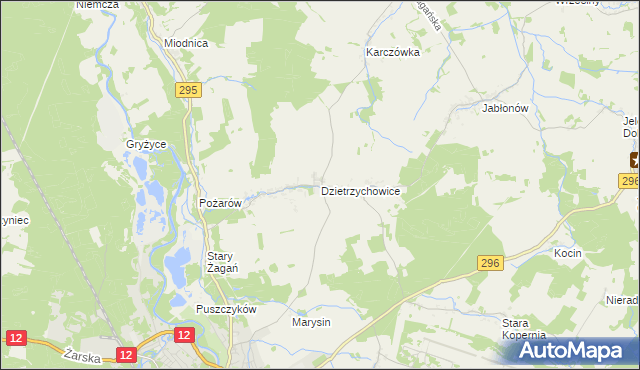 mapa Dzietrzychowice, Dzietrzychowice na mapie Targeo