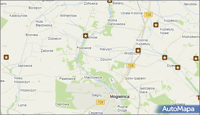 mapa Dziunin gmina Mogielnica, Dziunin gmina Mogielnica na mapie Targeo