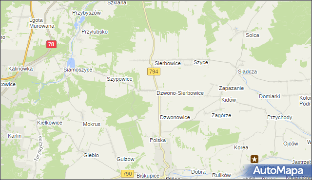 mapa Dzwono-Sierbowice, Dzwono-Sierbowice na mapie Targeo