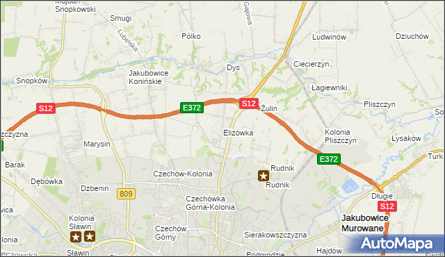 mapa Elizówka gmina Niemce, Elizówka gmina Niemce na mapie Targeo