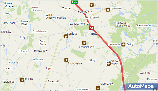 mapa Franciszków gmina Łanięta, Franciszków gmina Łanięta na mapie Targeo