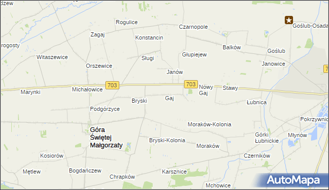 mapa Gaj gmina Góra Świętej Małgorzaty, Gaj gmina Góra Świętej Małgorzaty na mapie Targeo