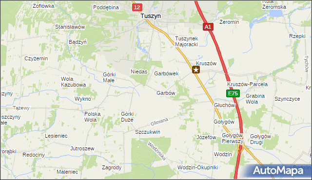 mapa Garbów gmina Tuszyn, Garbów gmina Tuszyn na mapie Targeo