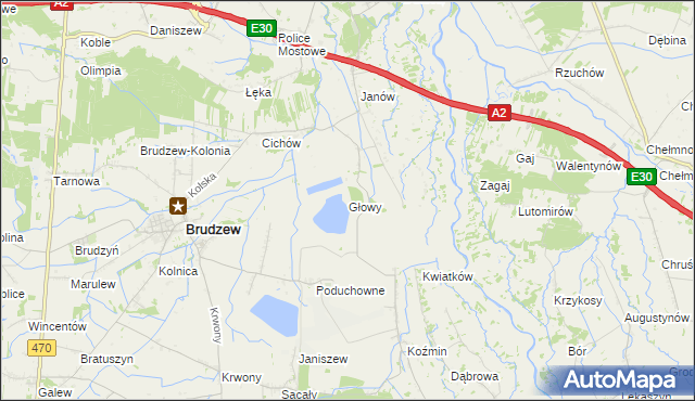 mapa Głowy gmina Brudzew, Głowy gmina Brudzew na mapie Targeo