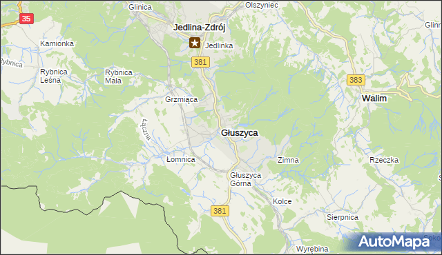 mapa Głuszyca powiat wałbrzyski, Głuszyca powiat wałbrzyski na mapie Targeo