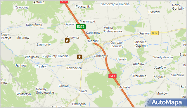 mapa Gończyce, Gończyce na mapie Targeo