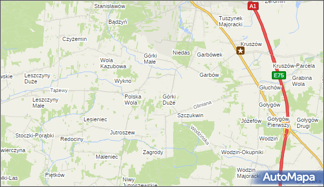 mapa Górki Duże gmina Tuszyn, Górki Duże gmina Tuszyn na mapie Targeo