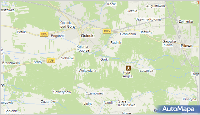 mapa Górki gmina Osieck, Górki gmina Osieck na mapie Targeo