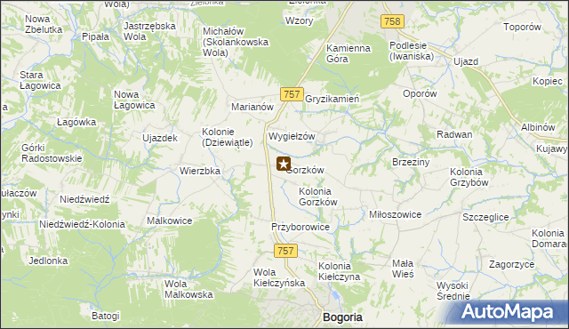 mapa Gorzków gmina Bogoria, Gorzków gmina Bogoria na mapie Targeo