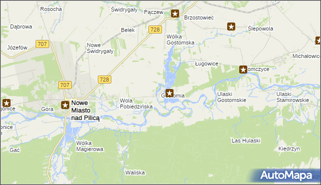 mapa Gostomia gmina Nowe Miasto nad Pilicą, Gostomia gmina Nowe Miasto nad Pilicą na mapie Targeo