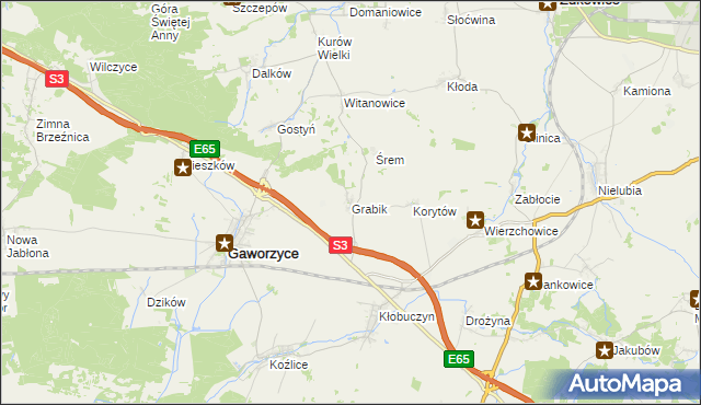 mapa Grabik gmina Gaworzyce, Grabik gmina Gaworzyce na mapie Targeo