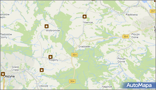 mapa Gradówek gmina Lwówek Śląski, Gradówek gmina Lwówek Śląski na mapie Targeo