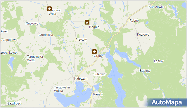 mapa Grądy gmina Dźwierzuty, Grądy gmina Dźwierzuty na mapie Targeo