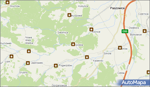 mapa Grobla gmina Paszowice, Grobla gmina Paszowice na mapie Targeo