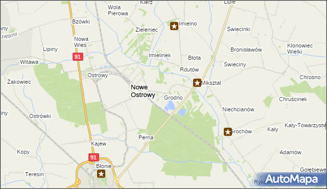 mapa Grodno gmina Nowe Ostrowy, Grodno gmina Nowe Ostrowy na mapie Targeo