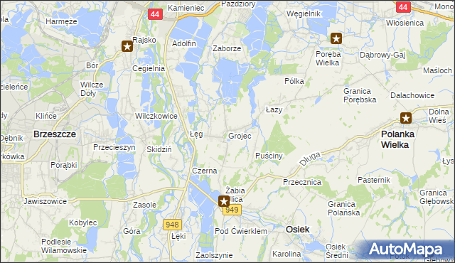 mapa Grojec gmina Oświęcim, Grojec gmina Oświęcim na mapie Targeo