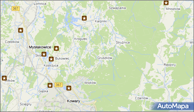 mapa Gruszków gmina Mysłakowice, Gruszków gmina Mysłakowice na mapie Targeo