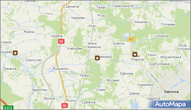 mapa Grzebowilk gmina Siennica, Grzebowilk gmina Siennica na mapie Targeo