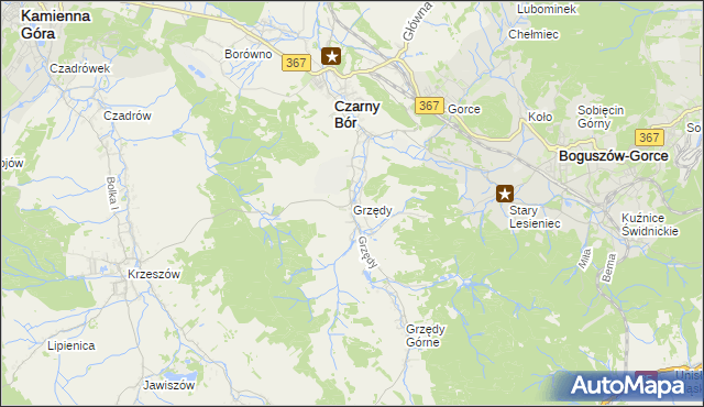 mapa Grzędy gmina Czarny Bór, Grzędy gmina Czarny Bór na mapie Targeo