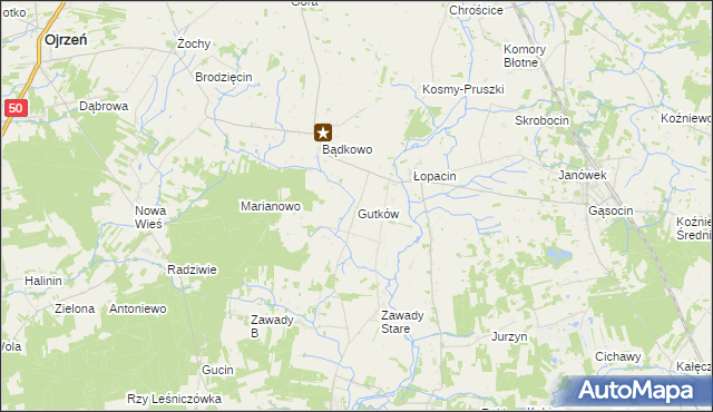 mapa Gutków gmina Sońsk, Gutków gmina Sońsk na mapie Targeo