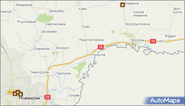 mapa Husynne gmina Hrubieszów, Husynne gmina Hrubieszów na mapie Targeo