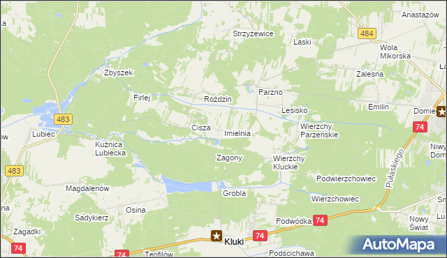 mapa Imielnia gmina Kluki, Imielnia gmina Kluki na mapie Targeo