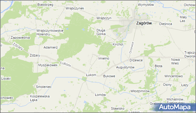 mapa Imielno gmina Zagórów, Imielno gmina Zagórów na mapie Targeo