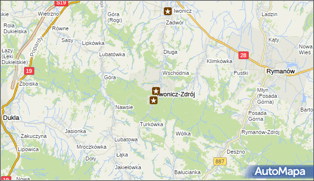 mapa Iwonicz-Zdrój, Iwonicz-Zdrój na mapie Targeo