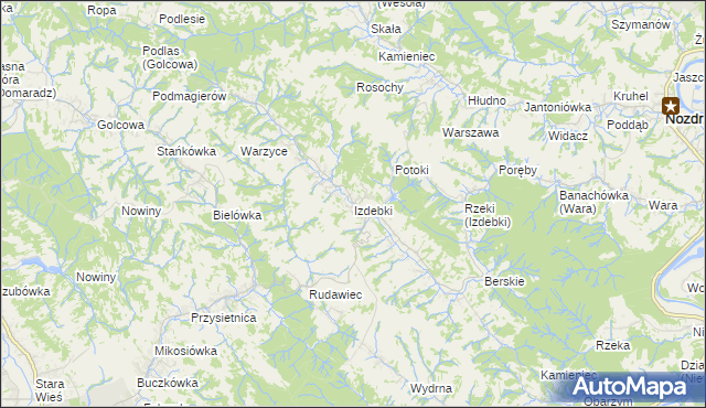 mapa Izdebki gmina Nozdrzec, Izdebki gmina Nozdrzec na mapie Targeo